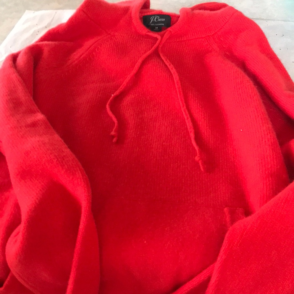 Red Jcrew  cashmere sweater with hood